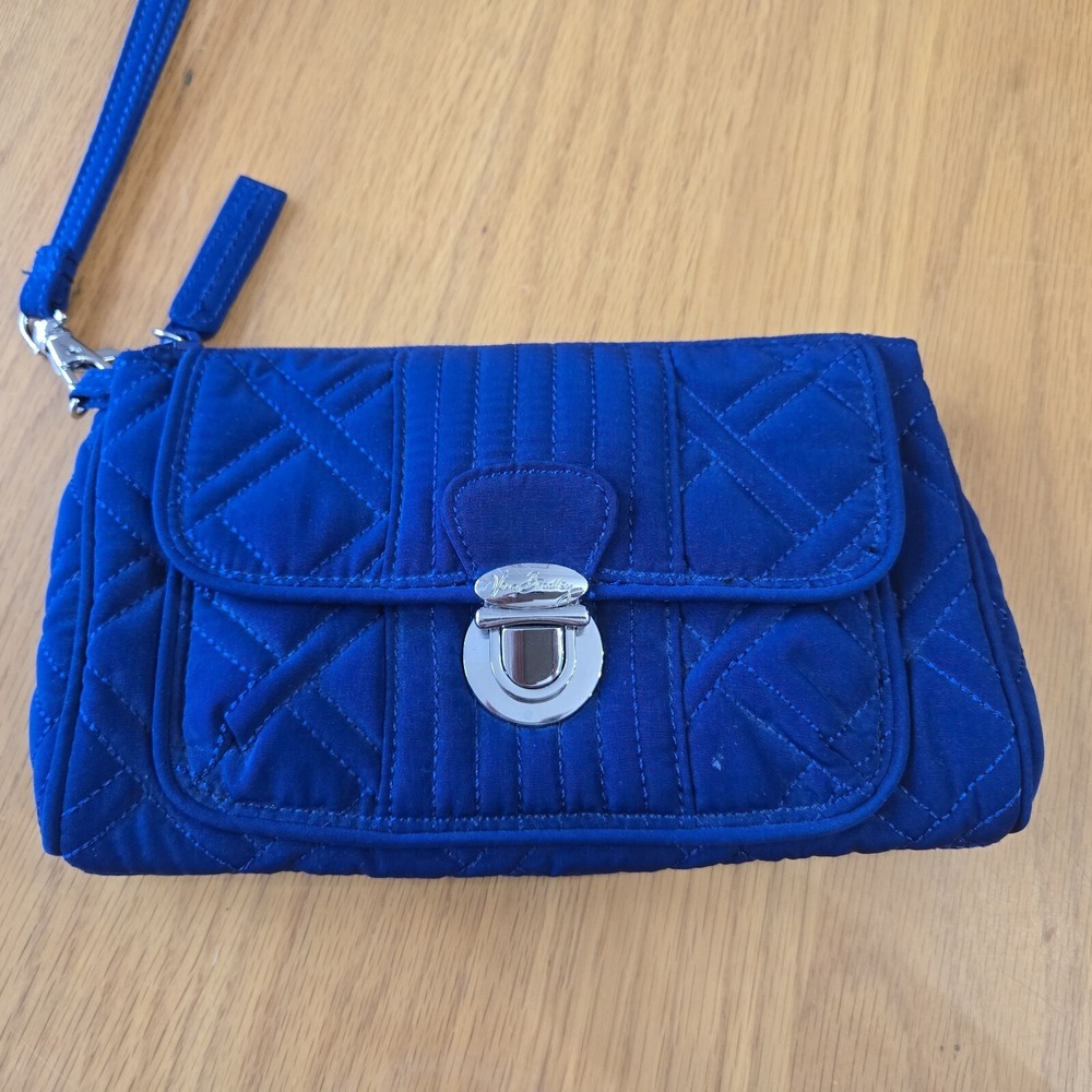 Vera Bradley Navy Bright Kobalt Blue Wristlet Wallet Purse EUC